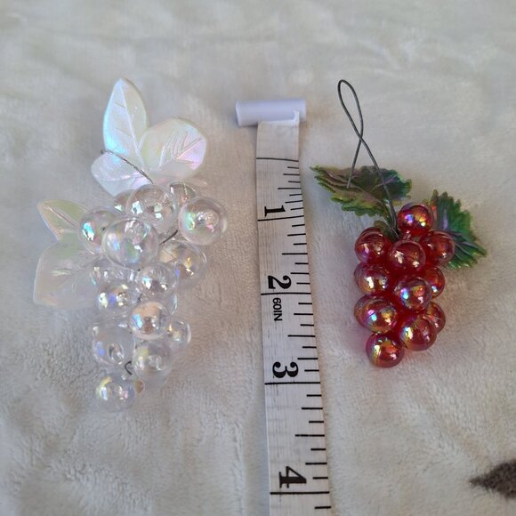Lot of 2 Vintage Grape Cluster Iridescent & Red Christmas Ornament Decor - Picture 2 of 3